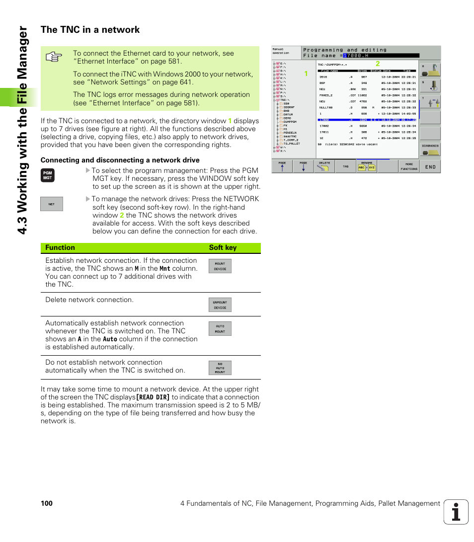 The tnc in a network, Manage network drives, 3 w o rk ing with the file manag e r | HEIDENHAIN iTNC 530 (340 49x-01) User Manual | Page 100 / 653