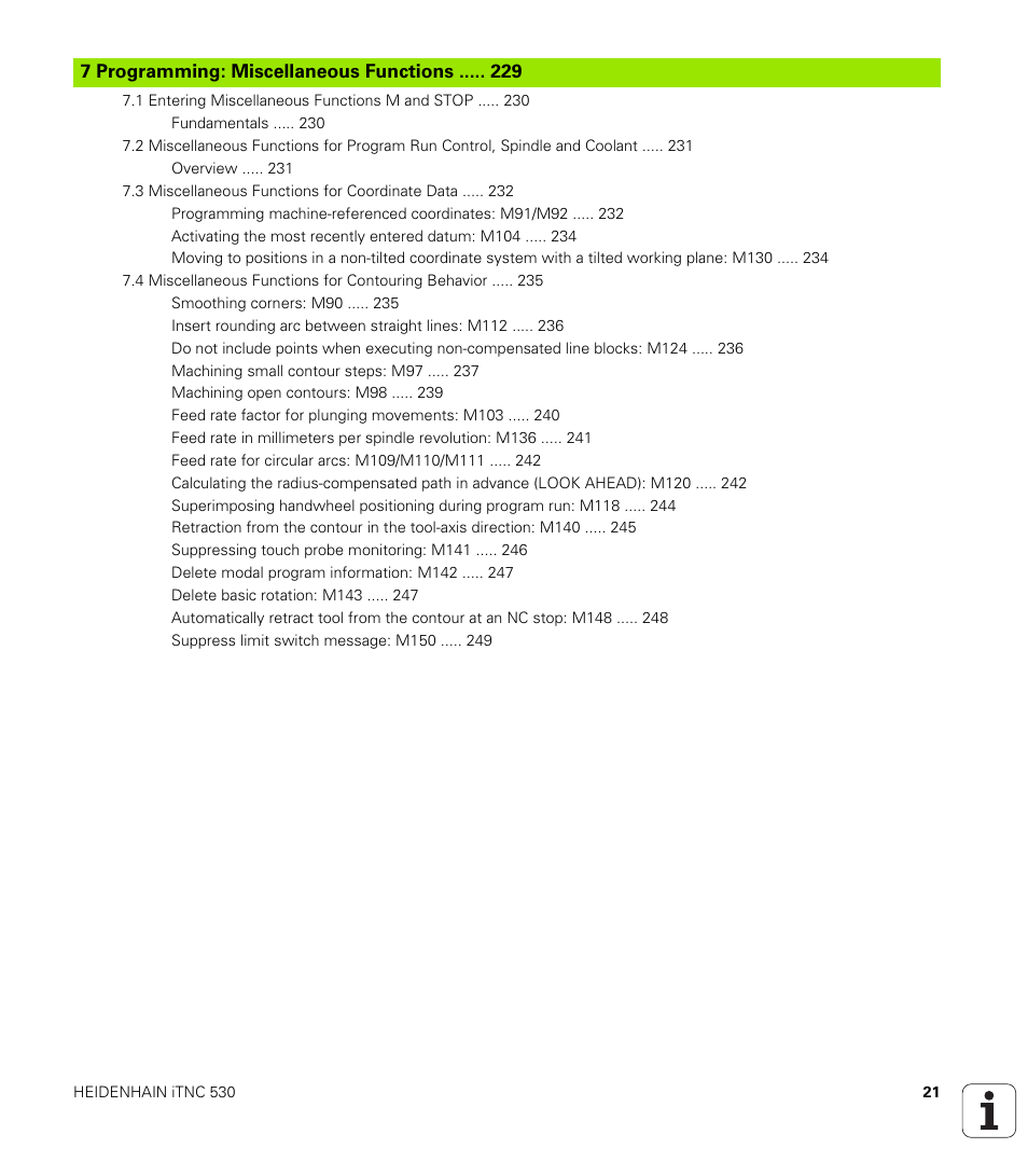 7 programming: miscellaneous functions, Programming: miscellaneous functions | HEIDENHAIN iTNC 530 (340 49x-01) User Manual | Page 21 / 653