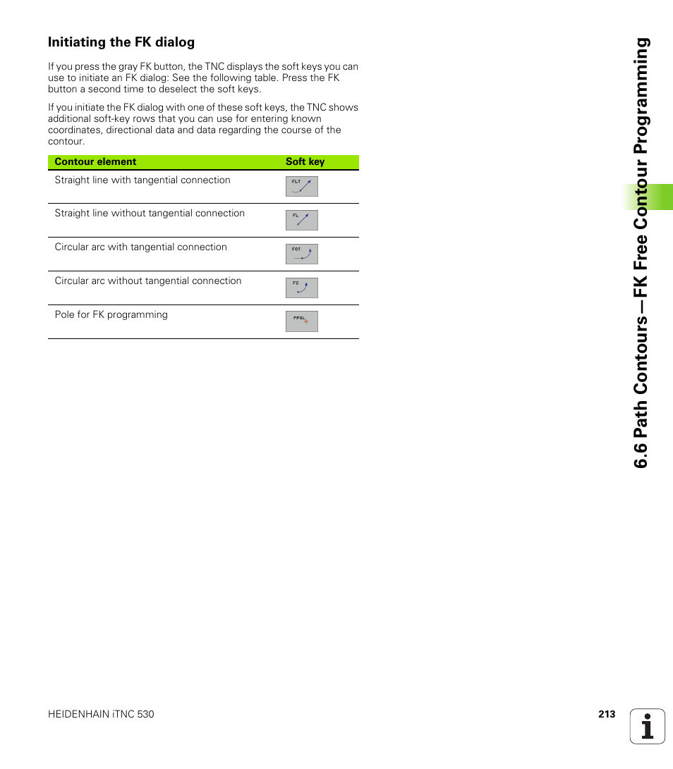 Initiating the fk dialog | HEIDENHAIN iTNC 530 (340 49x-01) User Manual | Page 213 / 653