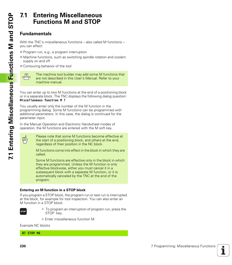 1 entering miscellaneous functions m and stop, Fundamentals | HEIDENHAIN iTNC 530 (340 49x-01) User Manual | Page 230 / 653