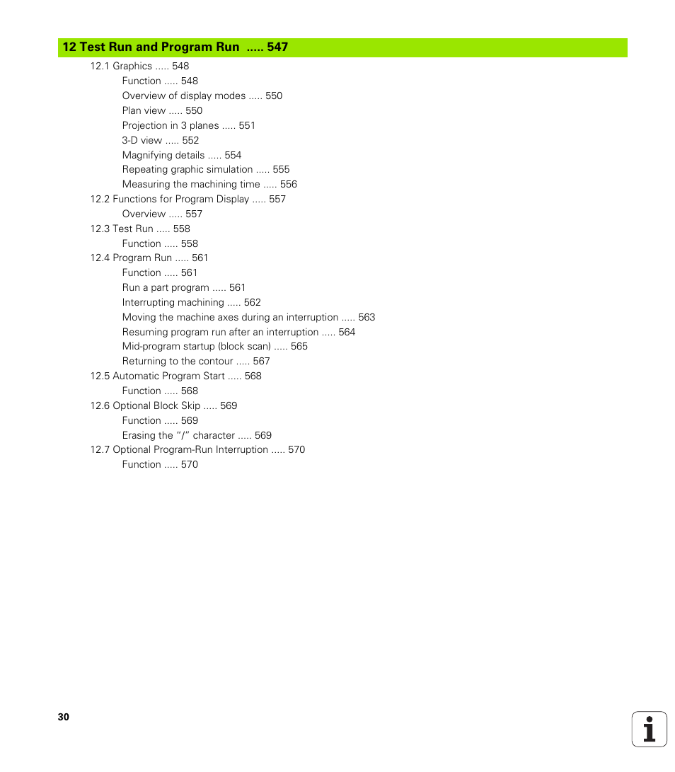 12 test run and program run, Test run and program run | HEIDENHAIN iTNC 530 (340 49x-01) User Manual | Page 30 / 653