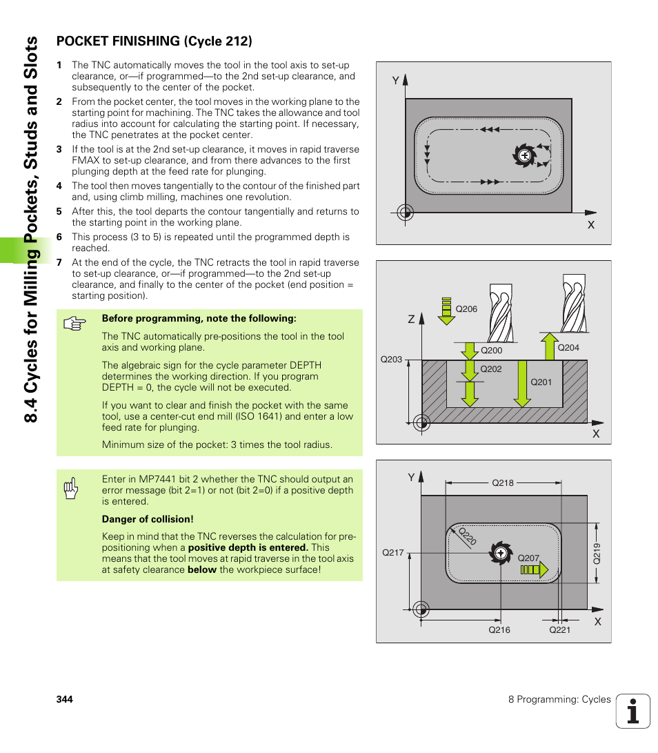 Pocket finishing (cycle 212) | HEIDENHAIN iTNC 530 (340 49x-01) User Manual | Page 344 / 653