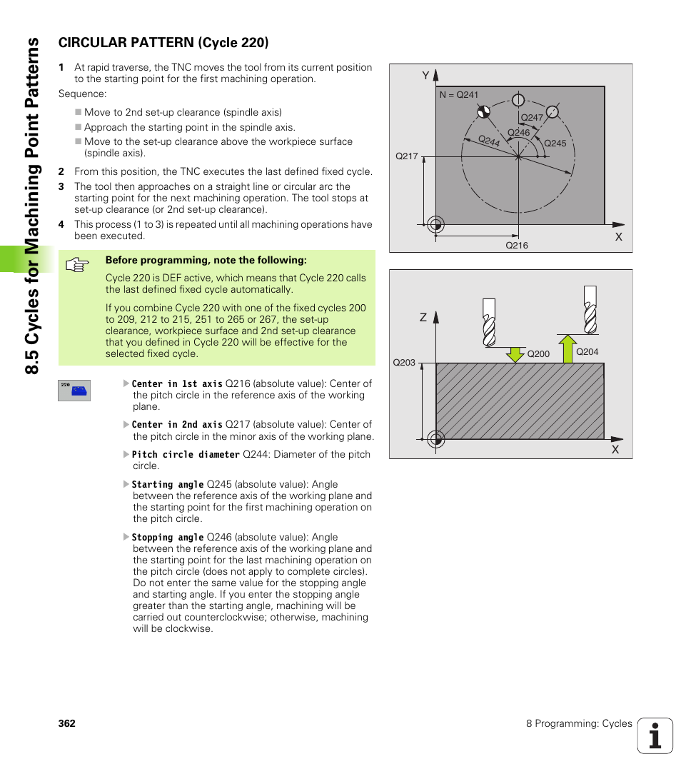 Circular pattern (cycle 220) | HEIDENHAIN iTNC 530 (340 49x-01) User Manual | Page 362 / 653