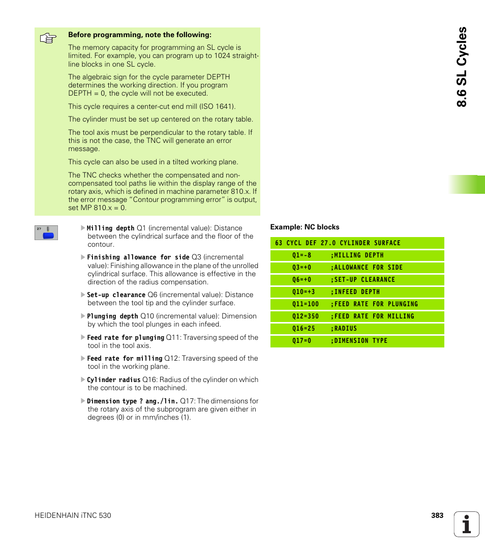 6 sl cy cles | HEIDENHAIN iTNC 530 (340 49x-01) User Manual | Page 383 / 653