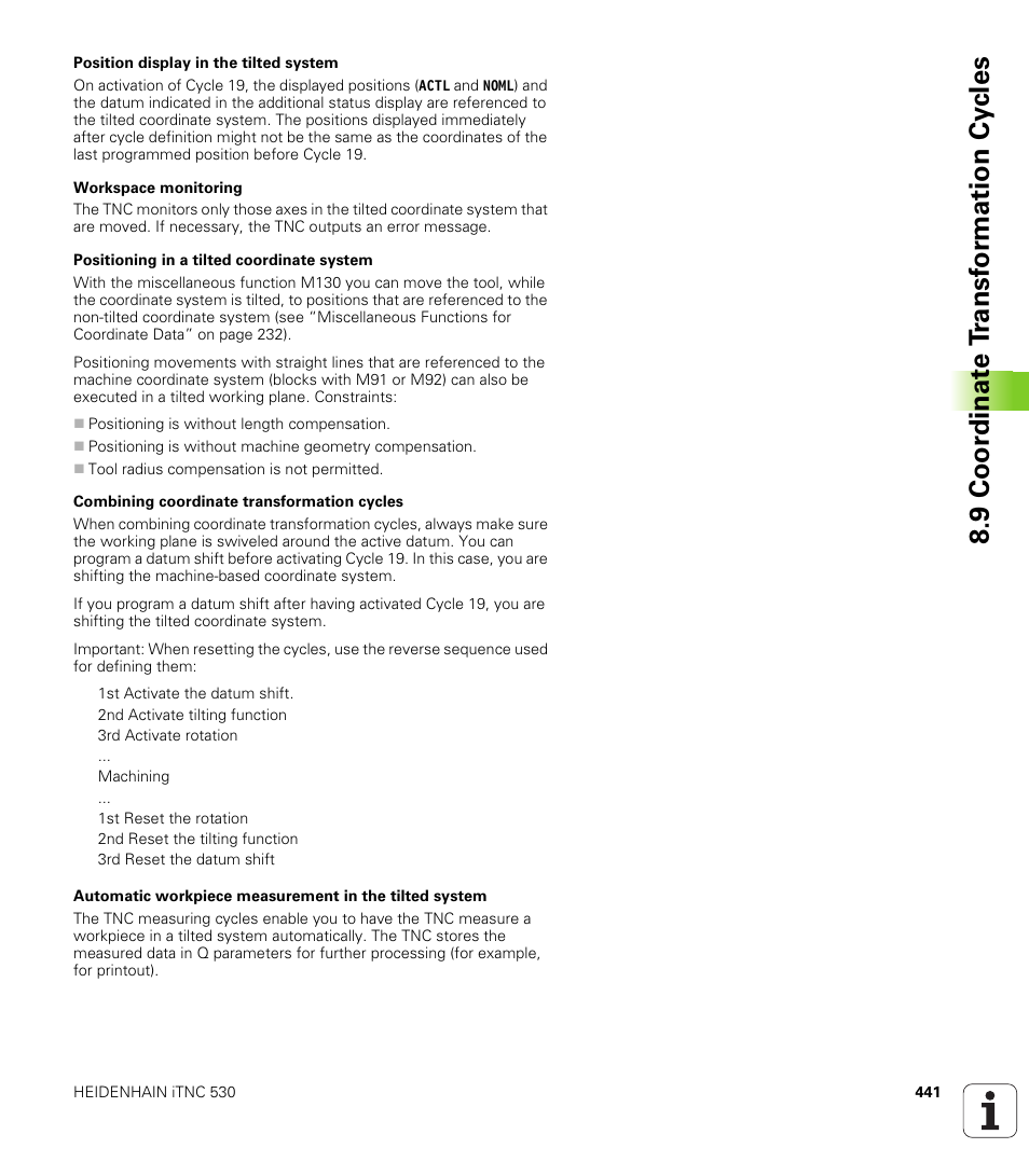 9 coor di na te t ra n s for m a ti on cy cle s | HEIDENHAIN iTNC 530 (340 49x-01) User Manual | Page 441 / 653