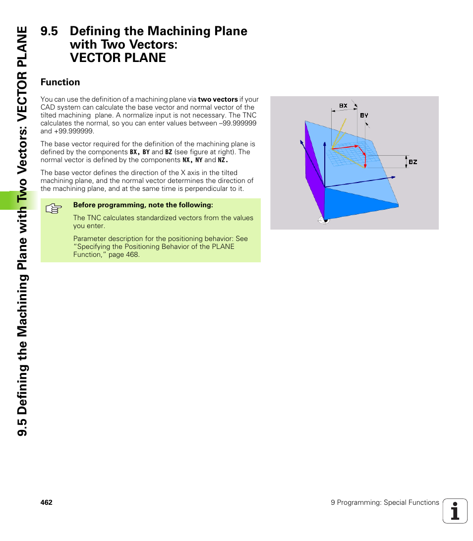 Function, Rotation (eulrot), Vector | Points, Coordinates of any three points in the | HEIDENHAIN iTNC 530 (340 49x-01) User Manual | Page 462 / 653