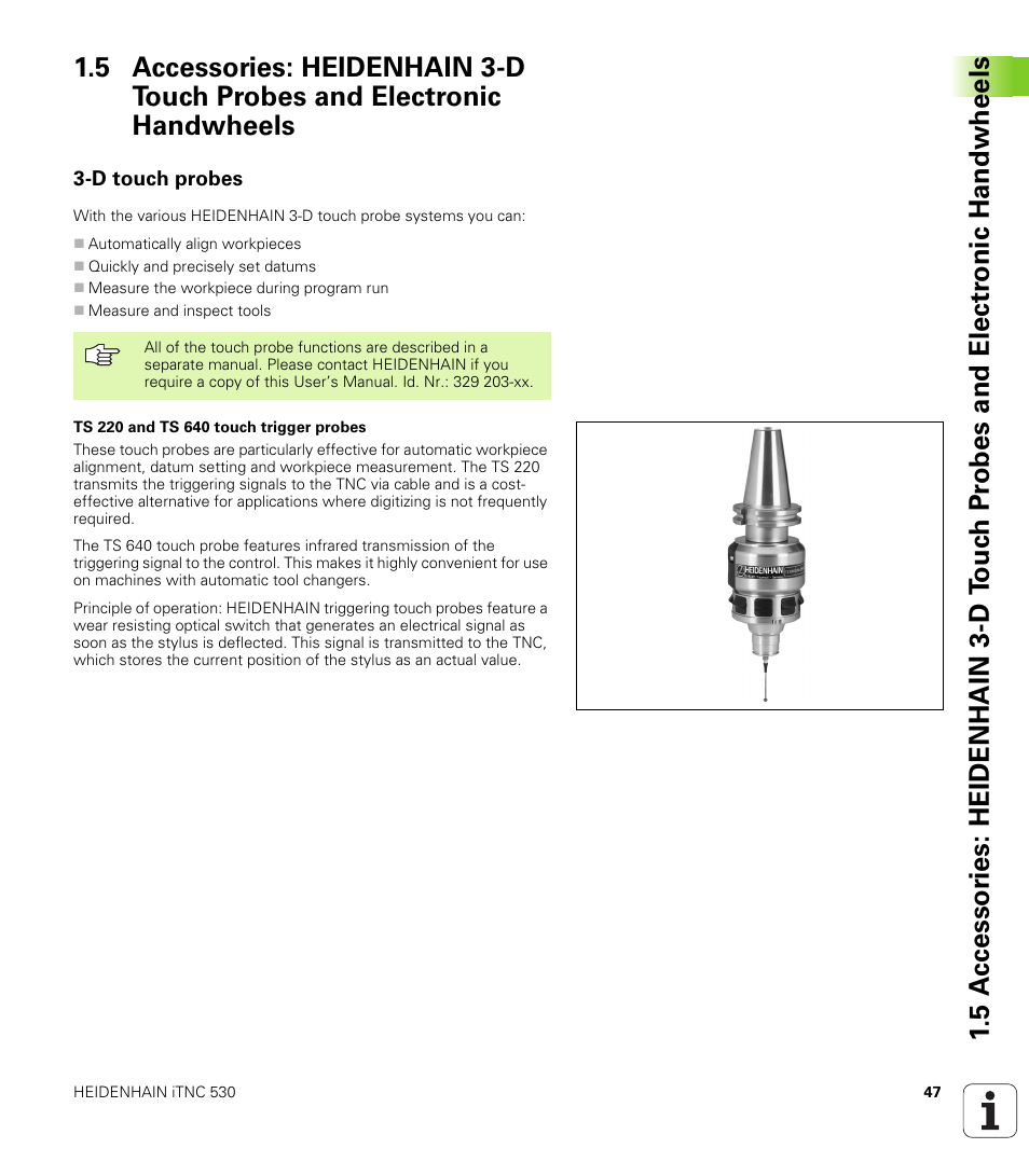 D touch probes | HEIDENHAIN iTNC 530 (340 49x-01) User Manual | Page 47 / 653
