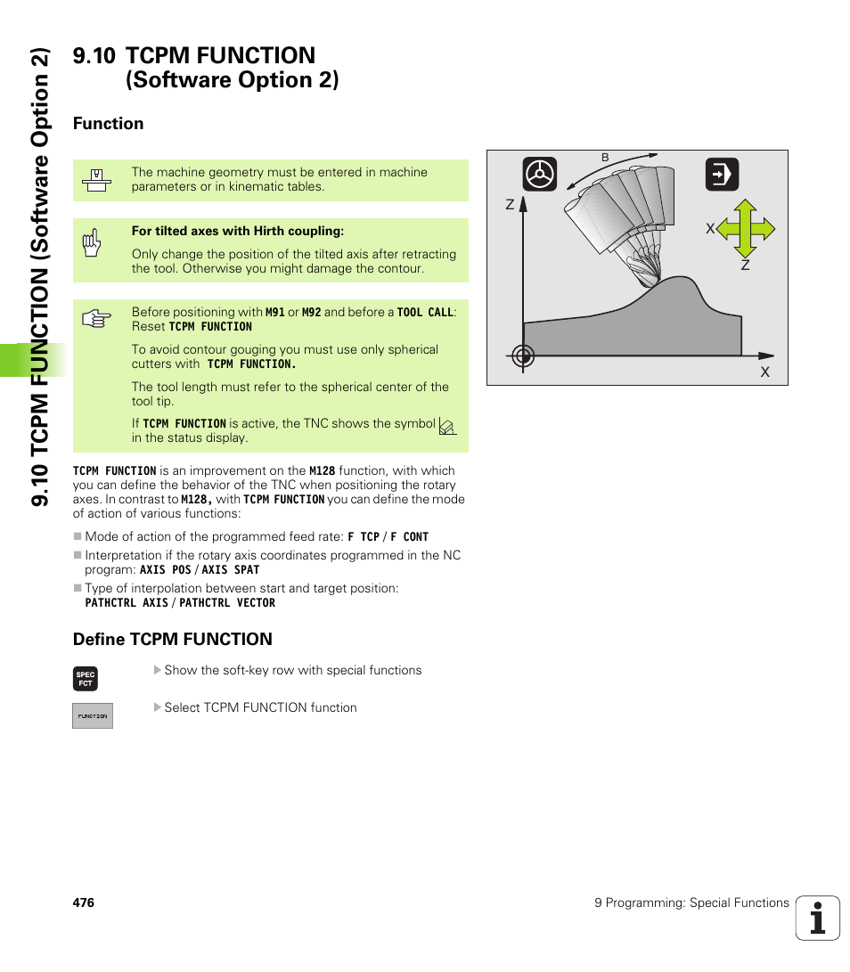 10 tcpm function (software option 2), Function, Define tcpm function | HEIDENHAIN iTNC 530 (340 49x-01) User Manual | Page 476 / 653