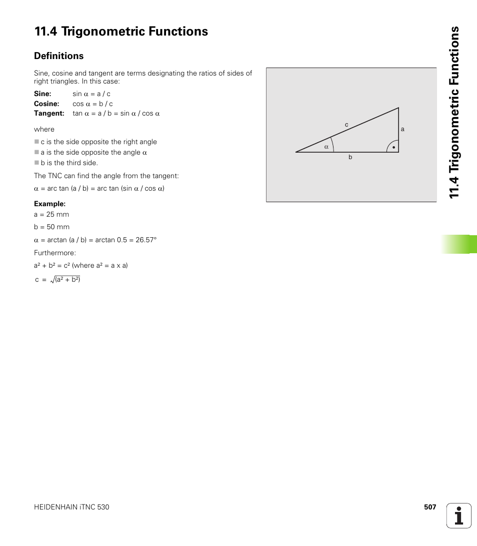 4 trigonometric functions, Definitions, Trigonometric functions | HEIDENHAIN iTNC 530 (340 49x-01) User Manual | Page 507 / 653