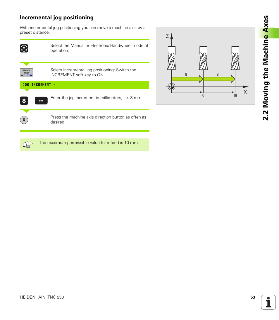 Incremental jog positioning, 2 mo ving the mac h ine ax es | HEIDENHAIN iTNC 530 (340 49x-01) User Manual | Page 53 / 653