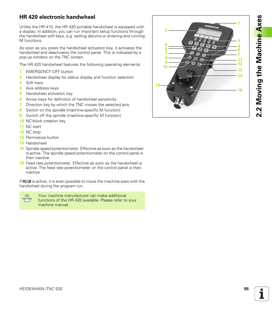 Hr 420 electronic handwheel, 2 mo ving the mac h ine ax es | HEIDENHAIN iTNC 530 (340 49x-01) User Manual | Page 55 / 653