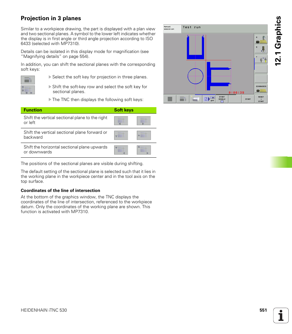 Projection in 3 planes, 1 gr ap hics | HEIDENHAIN iTNC 530 (340 49x-01) User Manual | Page 551 / 653