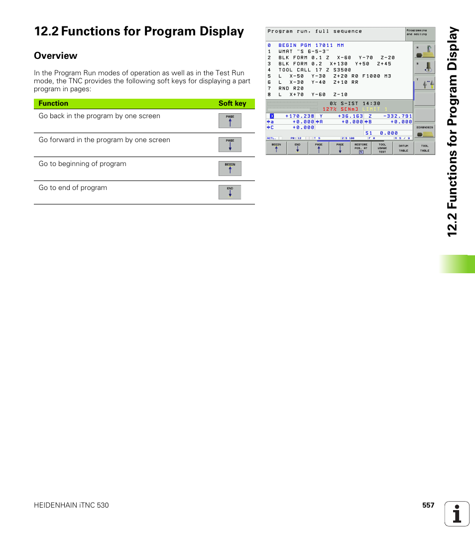 2 functions for program display, Overview | HEIDENHAIN iTNC 530 (340 49x-01) User Manual | Page 557 / 653