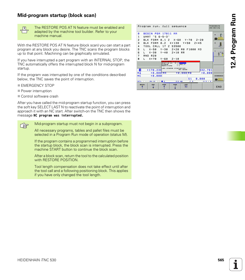 Mid-program startup (block scan), 4 pr ogr am run | HEIDENHAIN iTNC 530 (340 49x-01) User Manual | Page 565 / 653