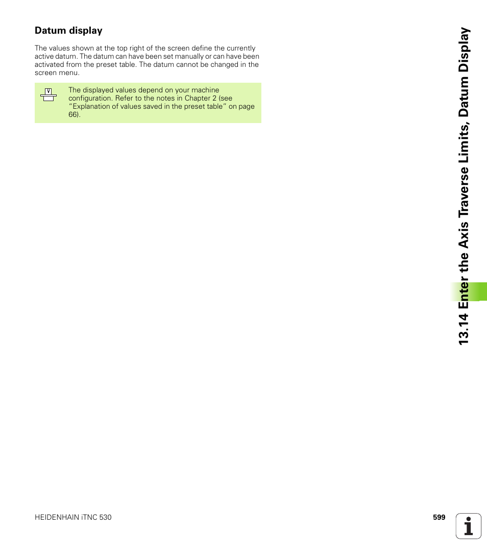 Datum display, Display reference points | HEIDENHAIN iTNC 530 (340 49x-01) User Manual | Page 599 / 653