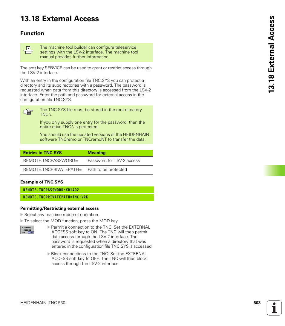 18 external access, Function | HEIDENHAIN iTNC 530 (340 49x-01) User Manual | Page 603 / 653