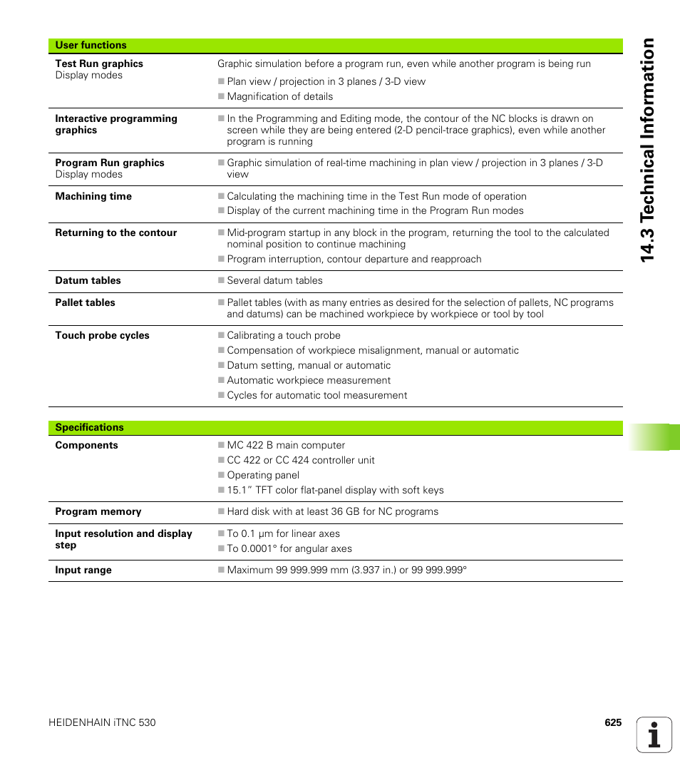 3 t e c hnical inf o rm ation | HEIDENHAIN iTNC 530 (340 49x-01) User Manual | Page 625 / 653