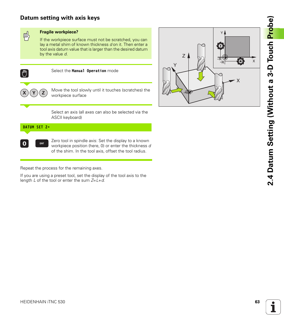 Datum setting with axis keys | HEIDENHAIN iTNC 530 (340 49x-01) User Manual | Page 63 / 653