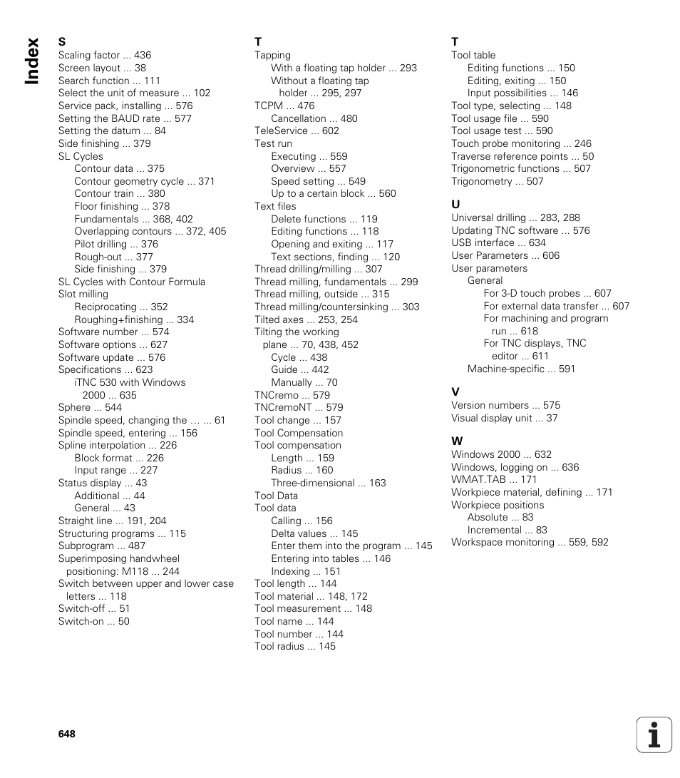 Index | HEIDENHAIN iTNC 530 (340 49x-01) User Manual | Page 648 / 653