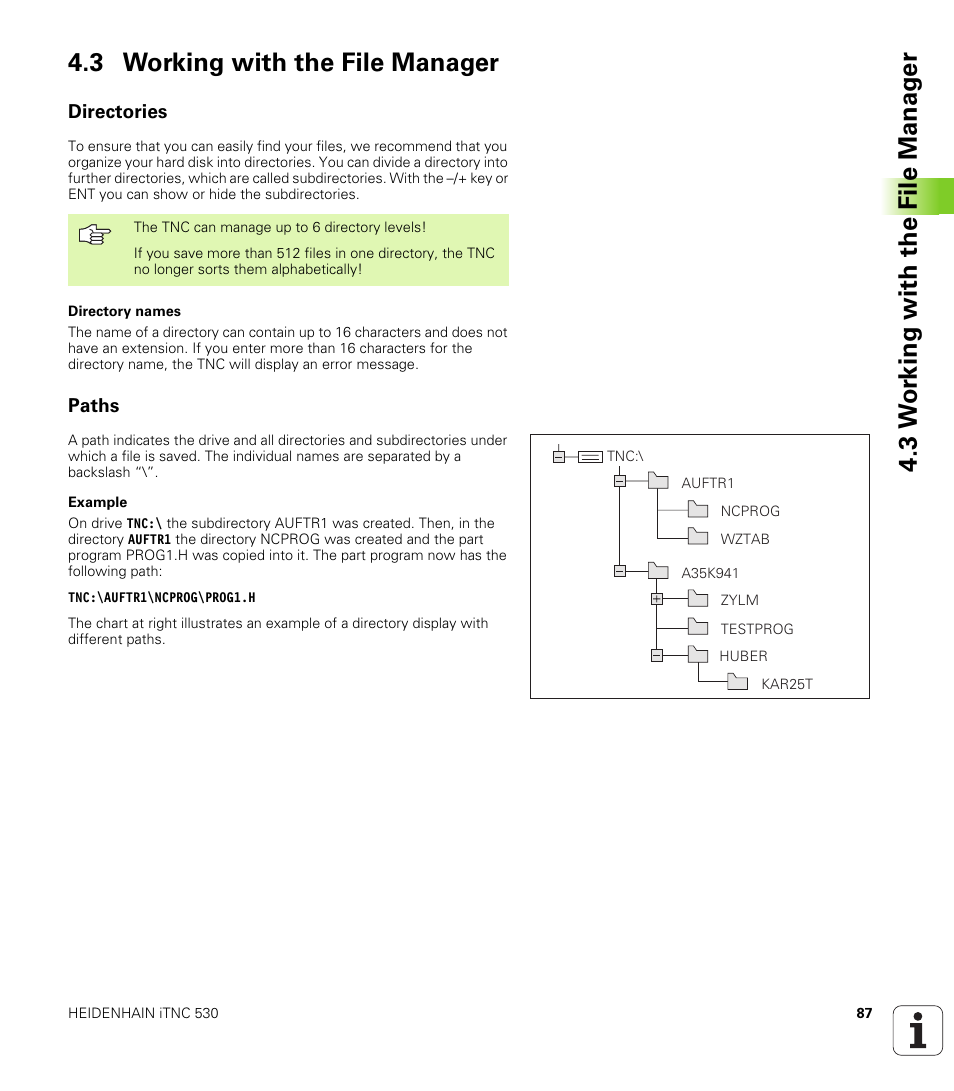 3 working with the file manager, Directories, Paths | HEIDENHAIN iTNC 530 (340 49x-01) User Manual | Page 87 / 653