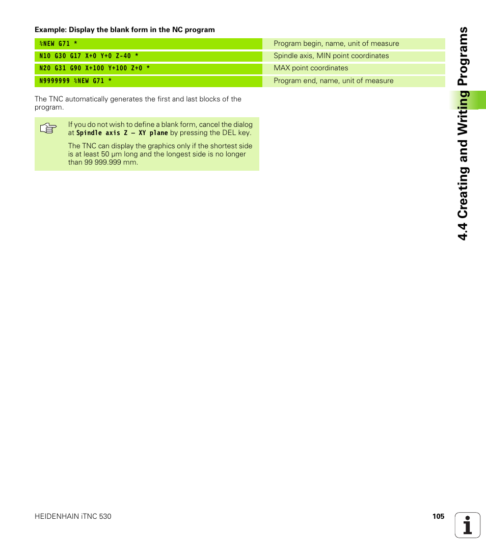 4 cr eating and w riting pr ogr a ms | HEIDENHAIN iTNC 530 (340 49x-01) ISO programming User Manual | Page 105 / 577