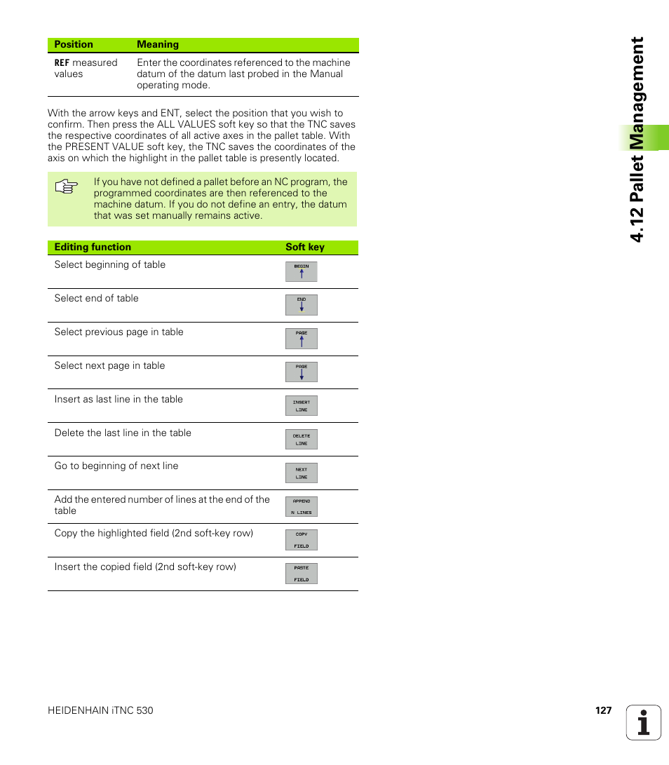 12 p a llet manag e ment | HEIDENHAIN iTNC 530 (340 49x-01) ISO programming User Manual | Page 127 / 577