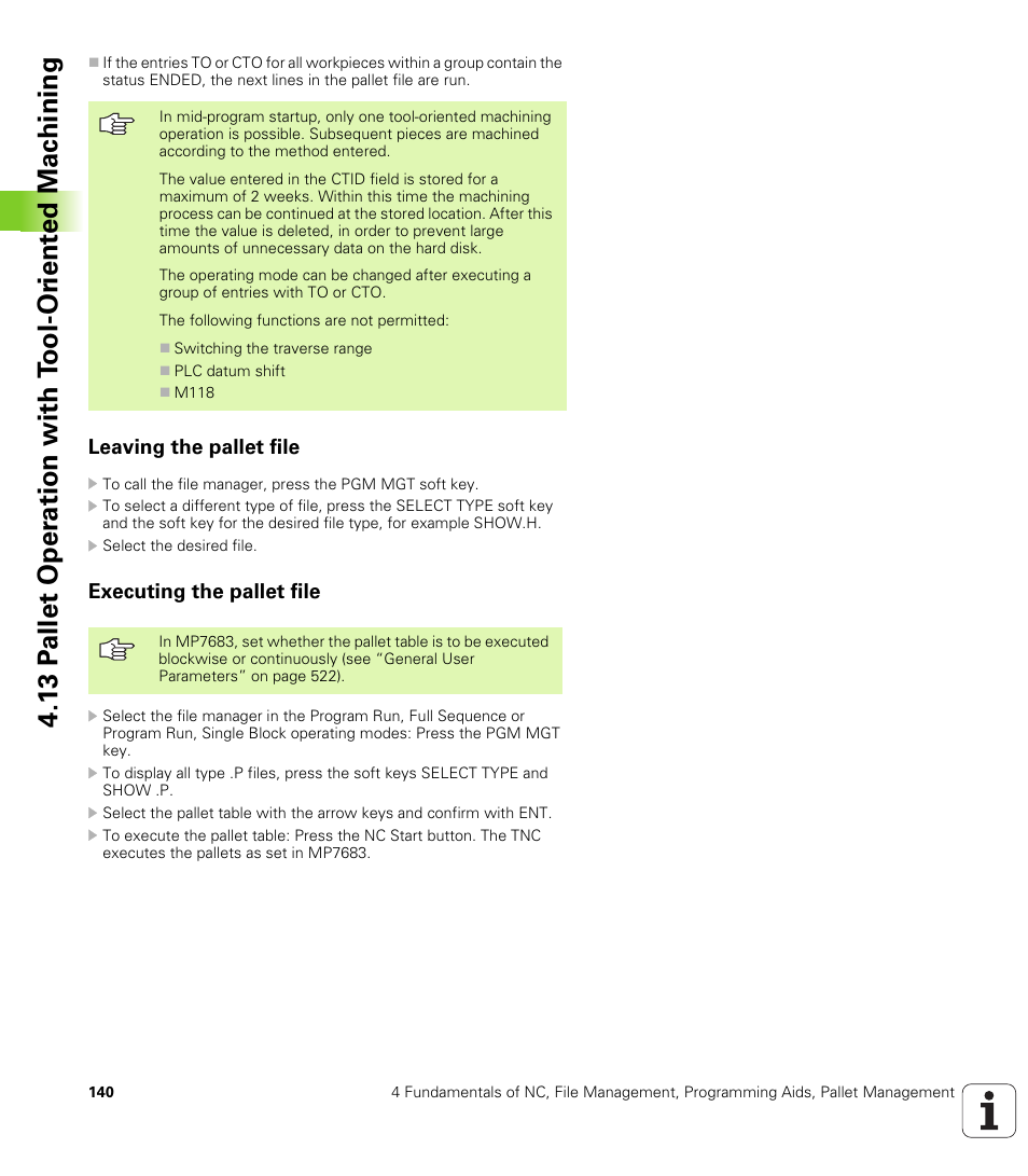 Leaving the pallet file, Executing the pallet file | HEIDENHAIN iTNC 530 (340 49x-01) ISO programming User Manual | Page 140 / 577