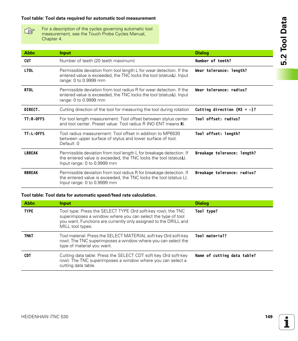2 t ool d a ta | HEIDENHAIN iTNC 530 (340 49x-01) ISO programming User Manual | Page 149 / 577