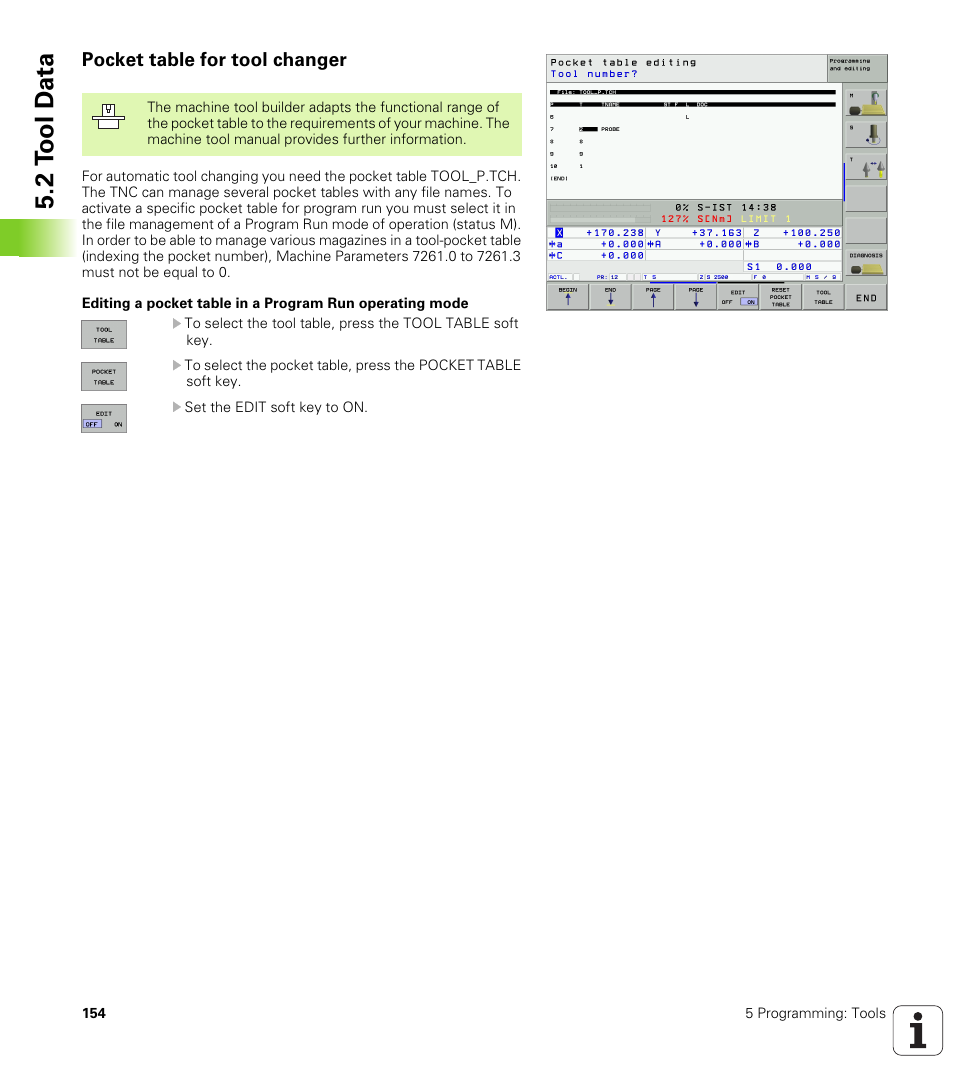 Pocket table for tool changer, 2 t ool d a ta | HEIDENHAIN iTNC 530 (340 49x-01) ISO programming User Manual | Page 154 / 577