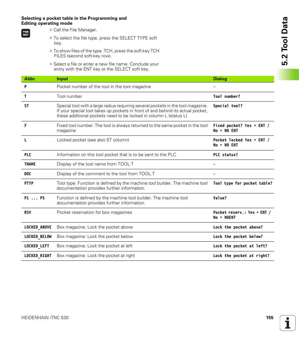 2 t ool d a ta | HEIDENHAIN iTNC 530 (340 49x-01) ISO programming User Manual | Page 155 / 577