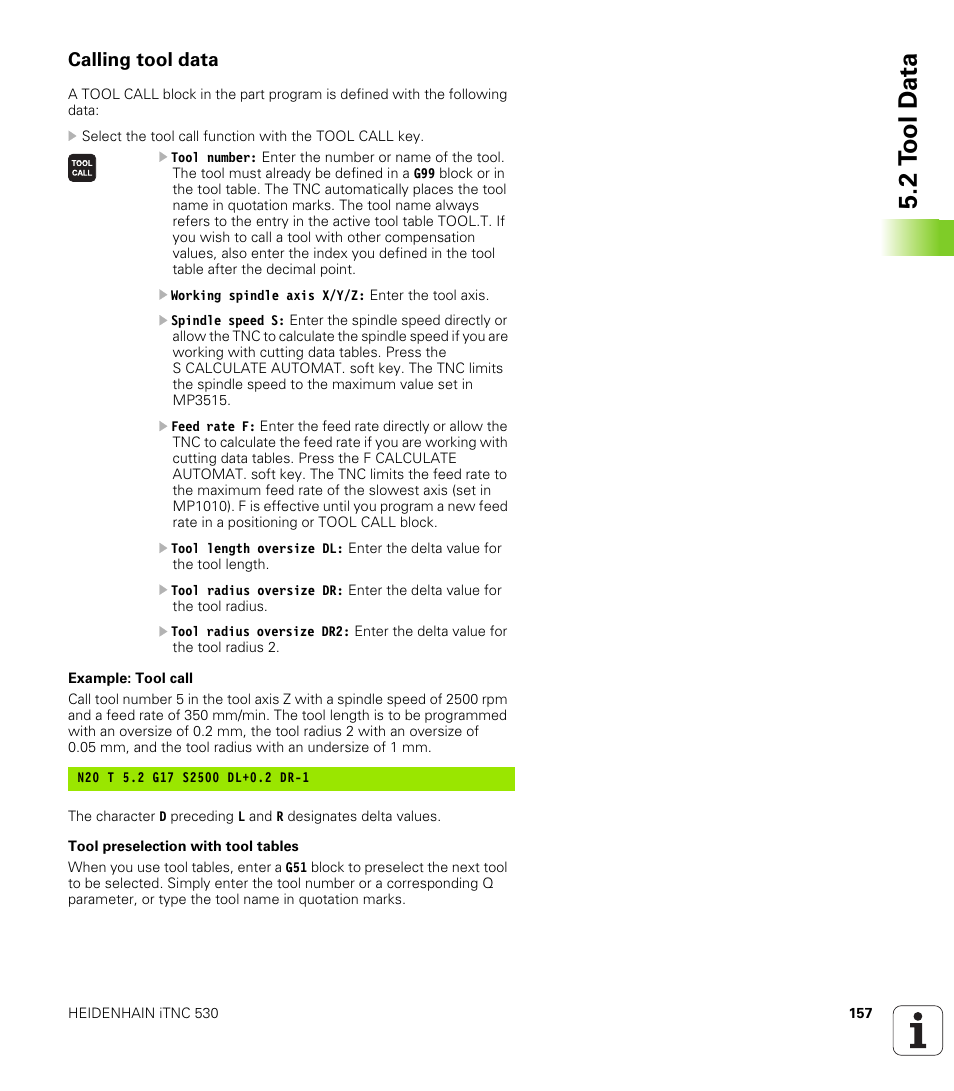 Calling tool data, 2 t ool d a ta | HEIDENHAIN iTNC 530 (340 49x-01) ISO programming User Manual | Page 157 / 577