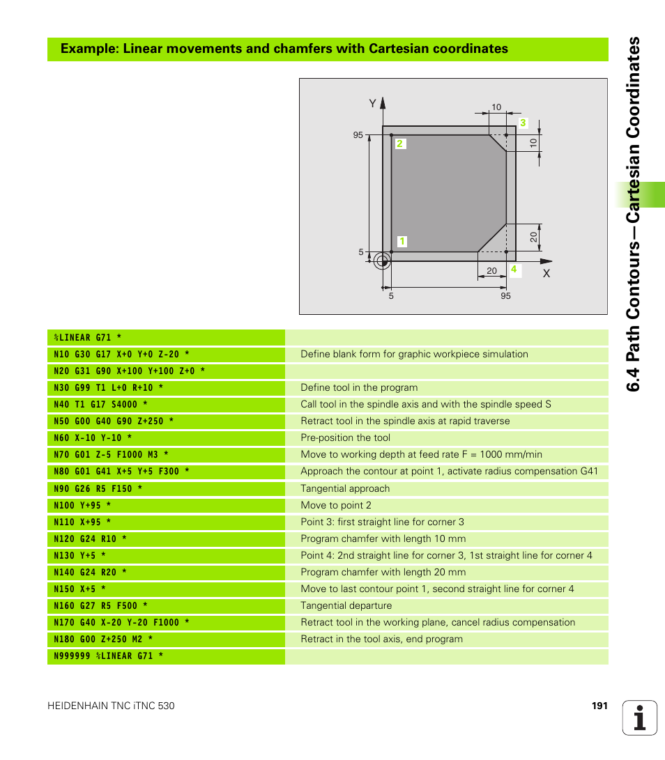 4 p a th cont ours—car te sian coor dinat e s | HEIDENHAIN iTNC 530 (340 49x-01) ISO programming User Manual | Page 191 / 577