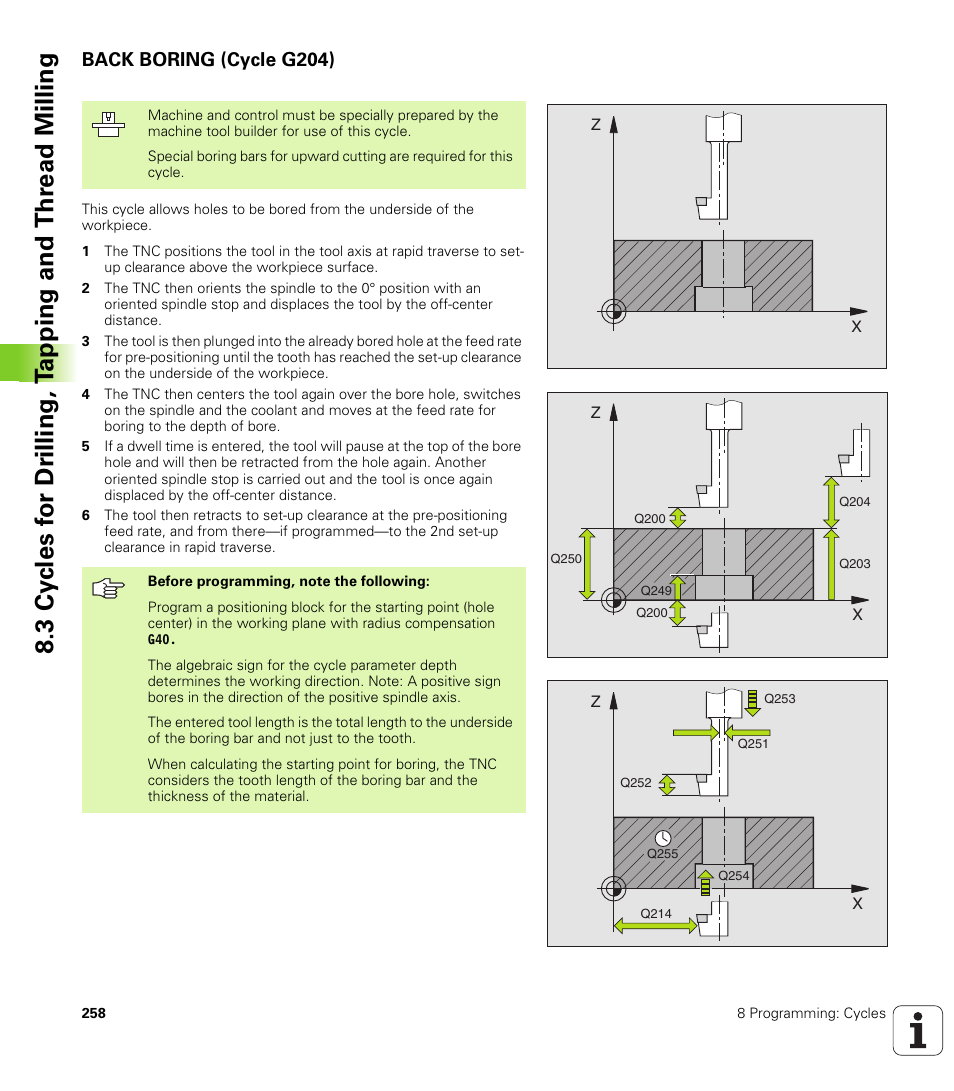 Back boring (cycle g204) | HEIDENHAIN iTNC 530 (340 49x-01) ISO programming User Manual | Page 258 / 577