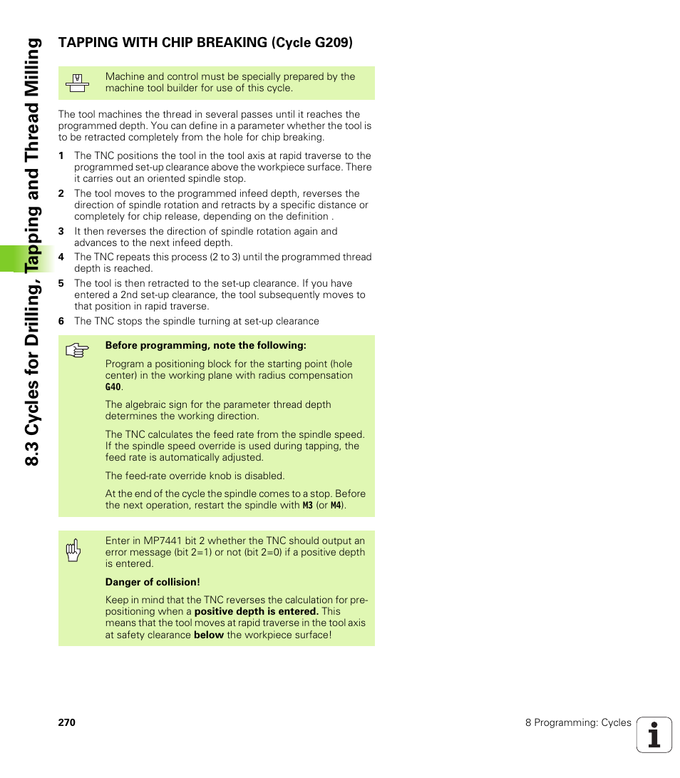 Tapping with chip breaking (cycle g209) | HEIDENHAIN iTNC 530 (340 49x-01) ISO programming User Manual | Page 270 / 577