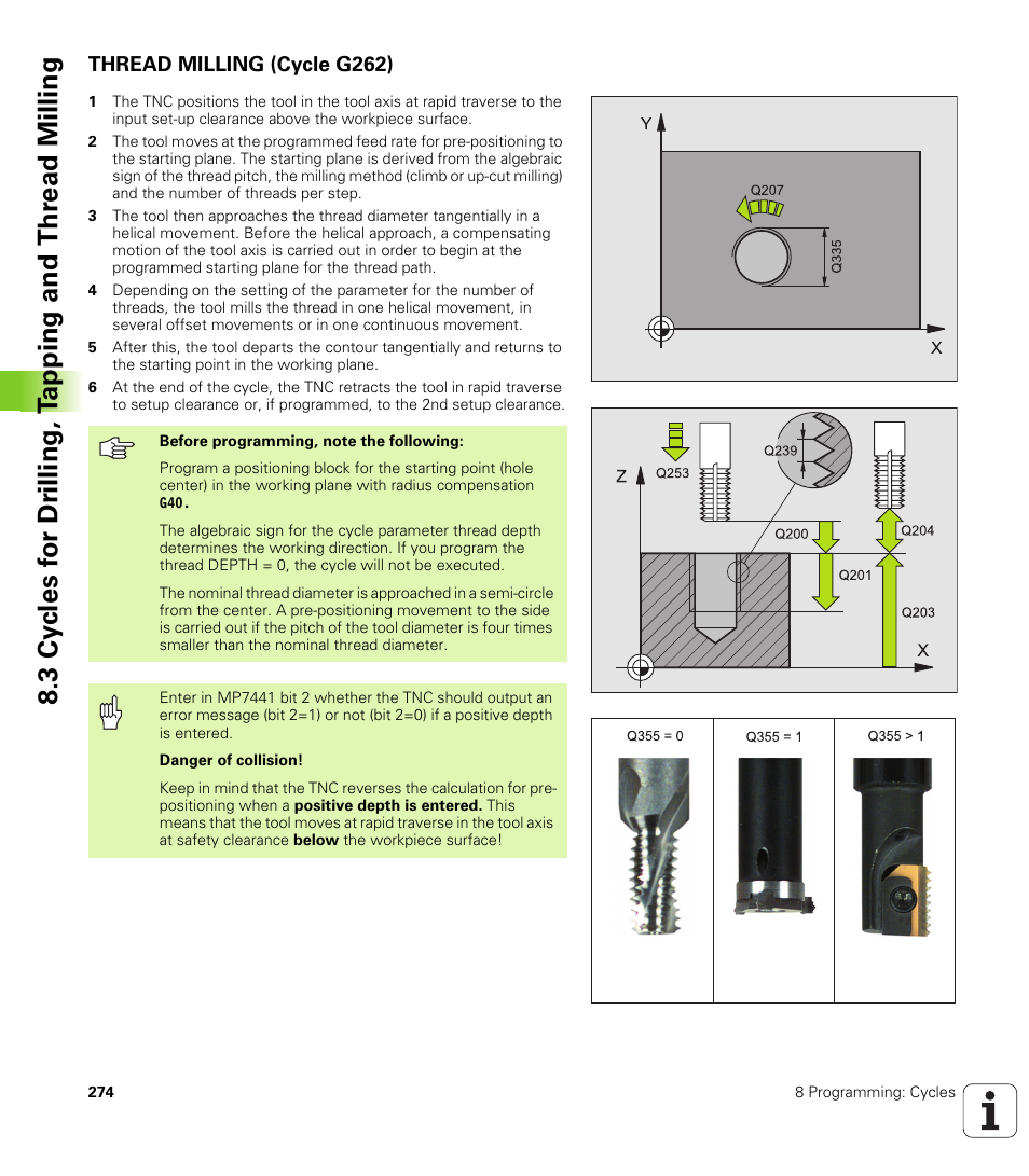 Thread milling (cycle g262) | HEIDENHAIN iTNC 530 (340 49x-01) ISO programming User Manual | Page 274 / 577