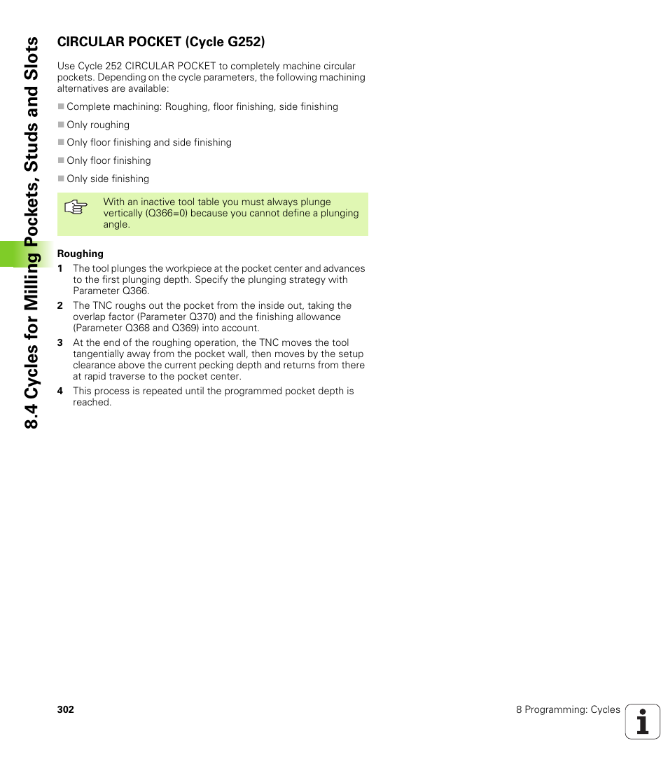 Circular pocket (cycle g252) | HEIDENHAIN iTNC 530 (340 49x-01) ISO programming User Manual | Page 302 / 577