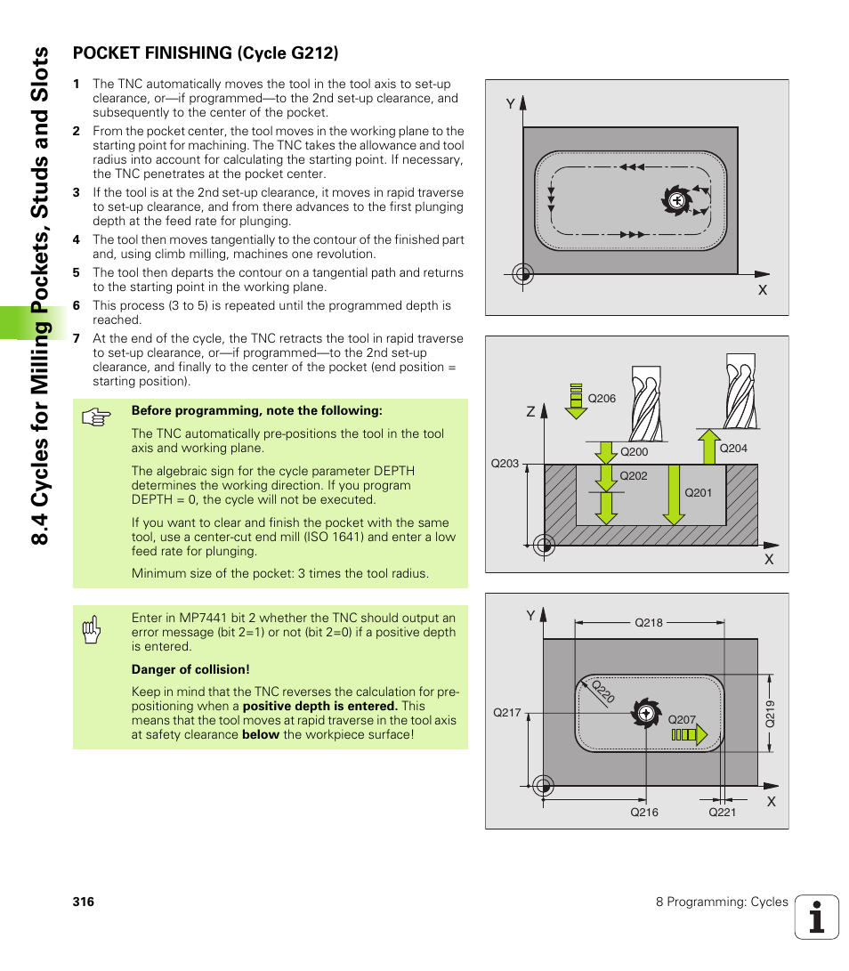 Pocket finishing (cycle g212) | HEIDENHAIN iTNC 530 (340 49x-01) ISO programming User Manual | Page 316 / 577