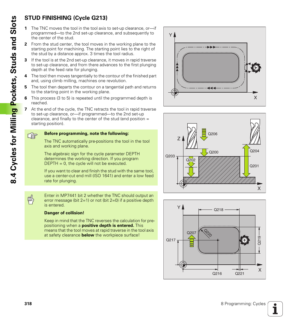 Stud finishing (cycle g213) | HEIDENHAIN iTNC 530 (340 49x-01) ISO programming User Manual | Page 318 / 577