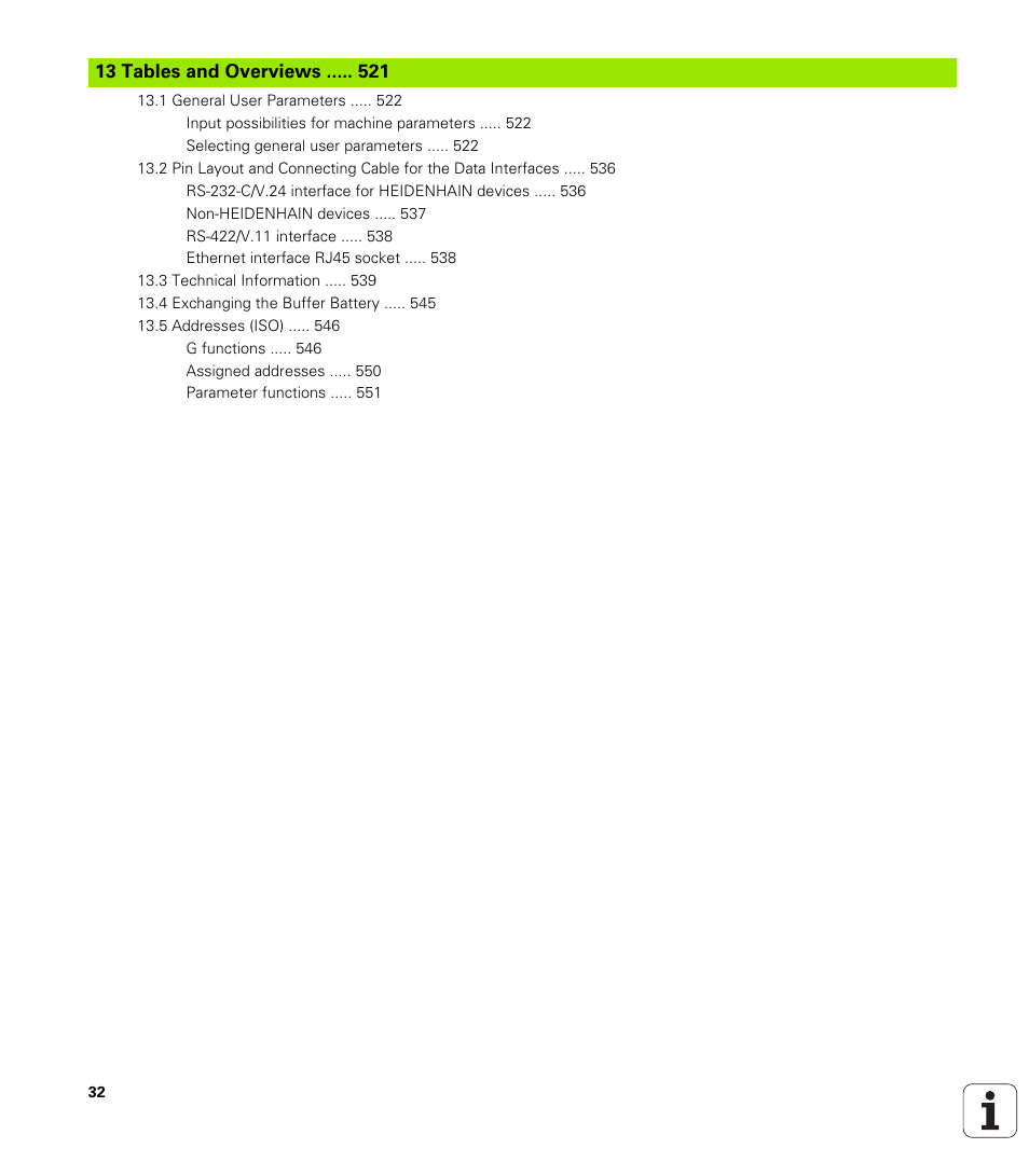 13 tables and overviews, Tables and overviews | HEIDENHAIN iTNC 530 (340 49x-01) ISO programming User Manual | Page 32 / 577