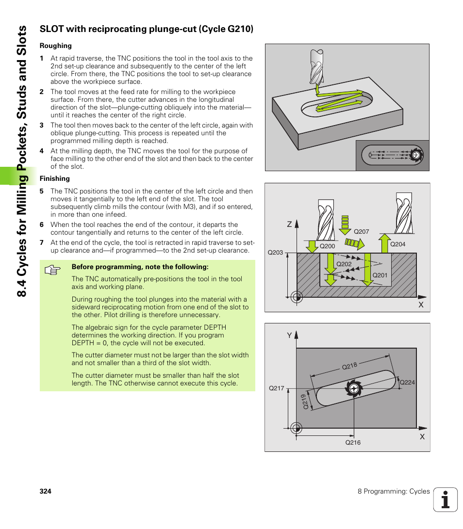 Slot with reciprocating plunge-cut (cycle g210) | HEIDENHAIN iTNC 530 (340 49x-01) ISO programming User Manual | Page 324 / 577