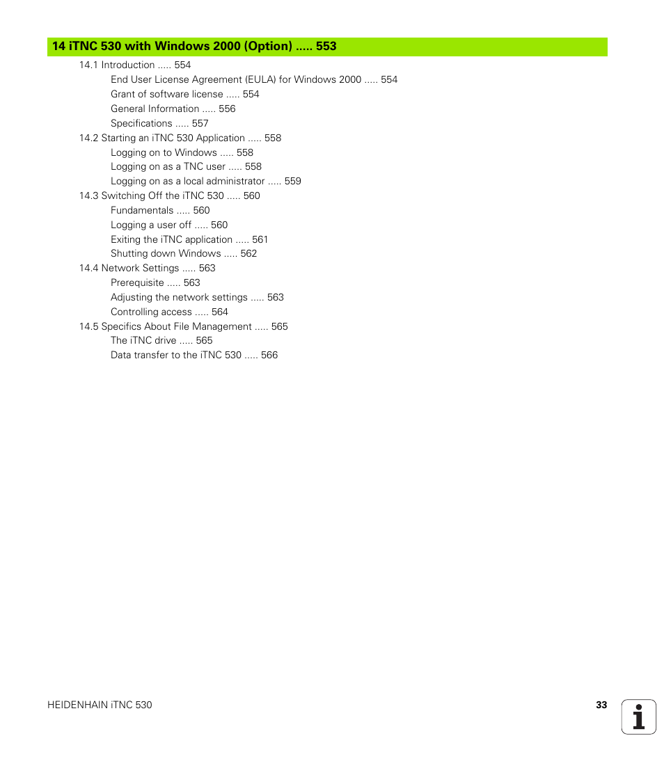 14 itnc 530 with windows 2000 (option), Itnc 530 with windows 2000 (option) | HEIDENHAIN iTNC 530 (340 49x-01) ISO programming User Manual | Page 33 / 577