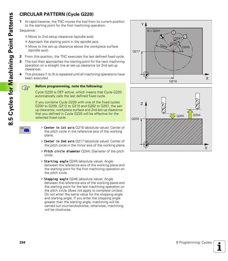 Circular pattern (cycle g220), G220 circular pattern | HEIDENHAIN iTNC 530 (340 49x-01) ISO programming User Manual | Page 334 / 577