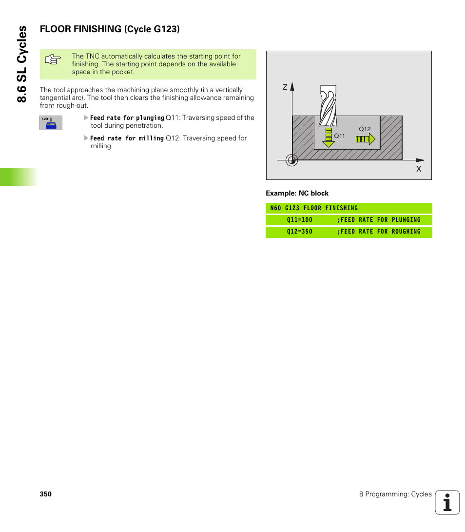 Floor finishing (cycle g123), G123 floor finishing (optional), 6 sl cy cles | HEIDENHAIN iTNC 530 (340 49x-01) ISO programming User Manual | Page 350 / 577