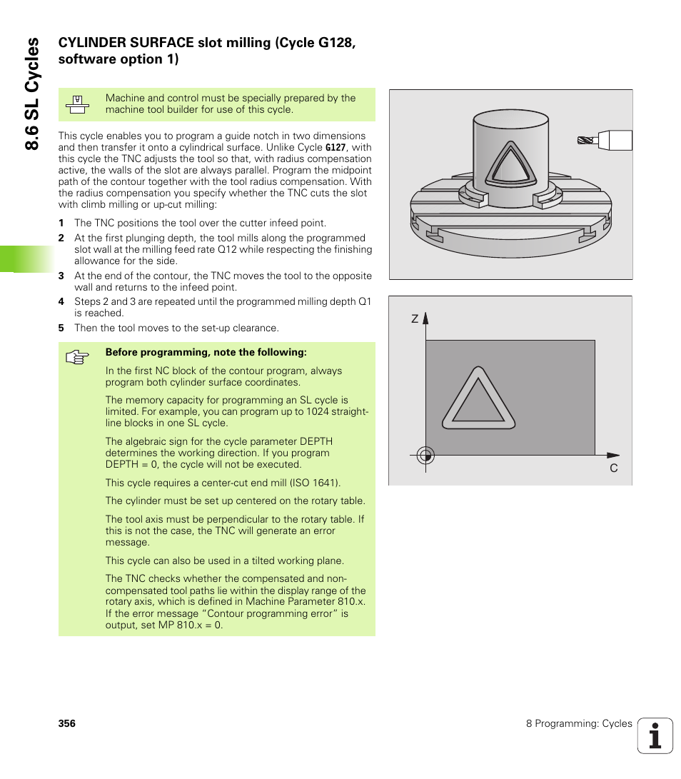 G128 cylinder surface slot milling, 6 sl cy cles | HEIDENHAIN iTNC 530 (340 49x-01) ISO programming User Manual | Page 356 / 577