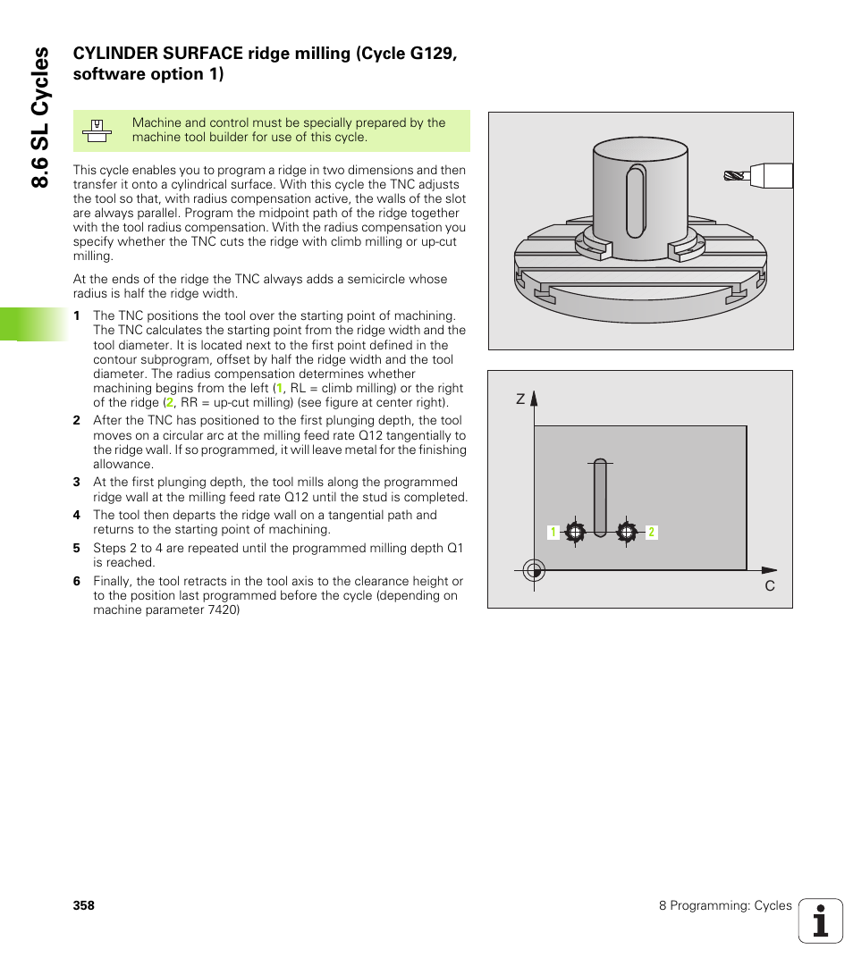 G129 cylinder surface ridge milling, 6 sl cy cles | HEIDENHAIN iTNC 530 (340 49x-01) ISO programming User Manual | Page 358 / 577