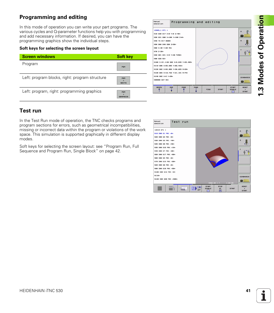 Programming and editing, Test run, 3 modes of oper ation | HEIDENHAIN iTNC 530 (340 49x-01) ISO programming User Manual | Page 41 / 577
