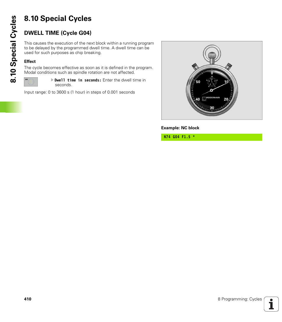 10 special cycles, Dwell time (cycle g04) | HEIDENHAIN iTNC 530 (340 49x-01) ISO programming User Manual | Page 410 / 577