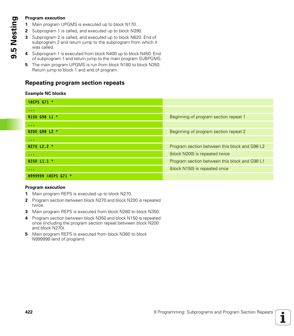 Repeating program section repeats, 5 nesting | HEIDENHAIN iTNC 530 (340 49x-01) ISO programming User Manual | Page 422 / 577