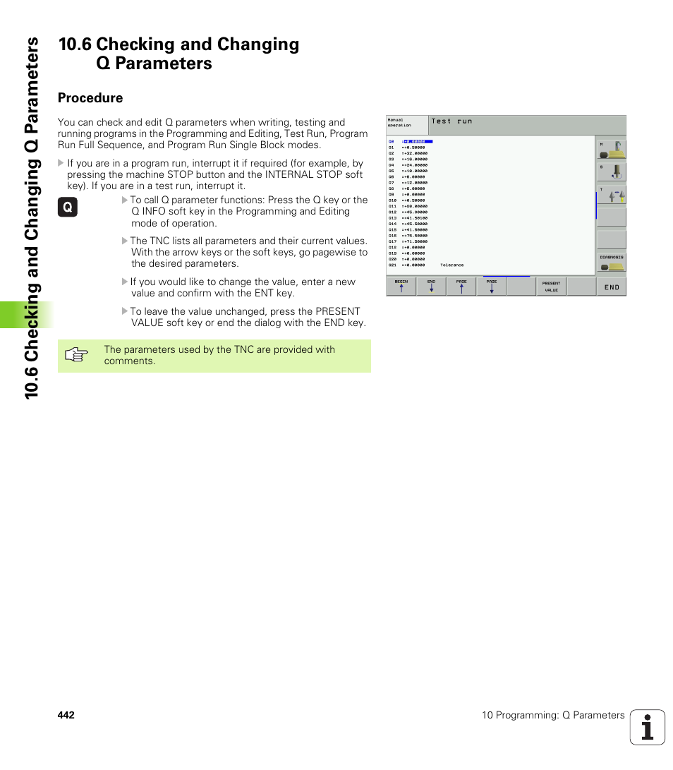 6 checking and changing q parameters, Procedure | HEIDENHAIN iTNC 530 (340 49x-01) ISO programming User Manual | Page 442 / 577