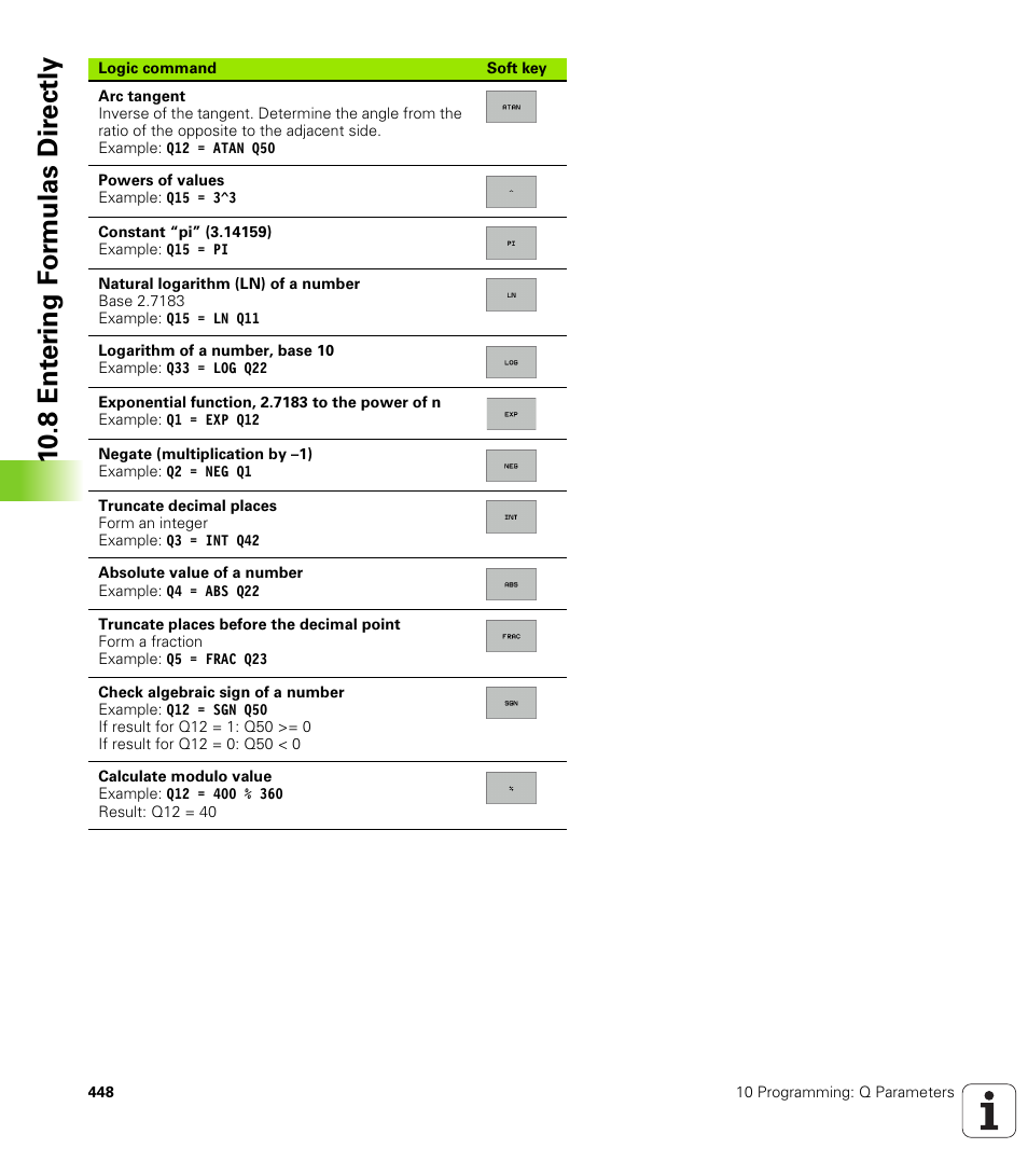 10 .8 ent er ing f o rm ulas dir e ctly | HEIDENHAIN iTNC 530 (340 49x-01) ISO programming User Manual | Page 448 / 577